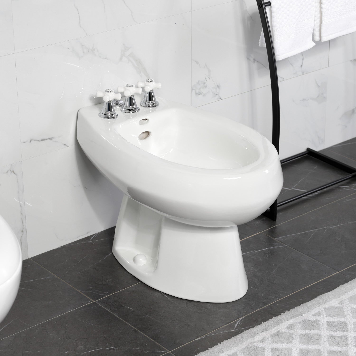 Kingston Heirloom KB321PX - Victorian Three-Handle Deck Mount Vertical Spray Bidet Faucet with Brass Pop-Up, Polished Chrome — thumbnail 3